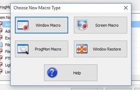 Choose from clicks, macros, process control and window restore items